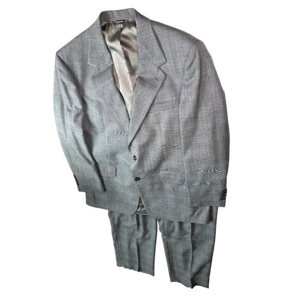 Mens Gray Suit Jacket & Pants Set 2-Piece Wool Blend Size 44R Classic Fit - Picture 1 of 16